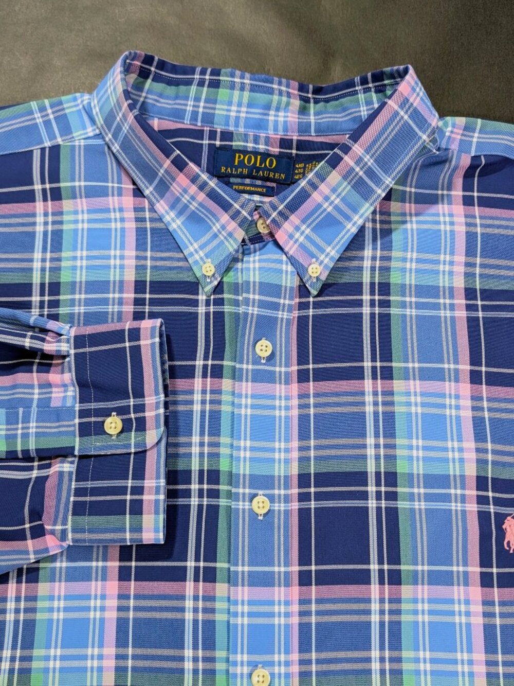 $148 Ralph Lauren Polo Pony Men`s Plaid Performance Wicking LS Shirt Size 4XB